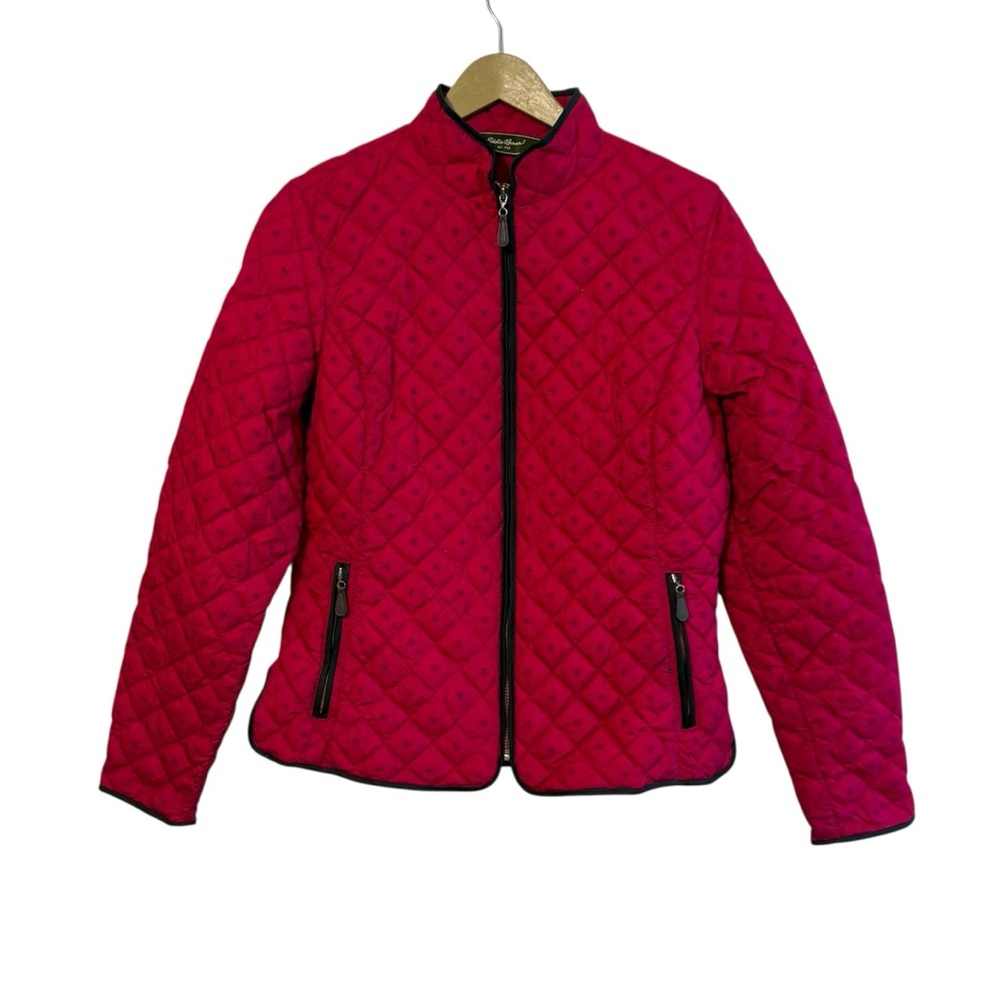 Eddie Bauer Women’s Large Tall Red Down Filled Quilted Snowflake Puffer Jacket